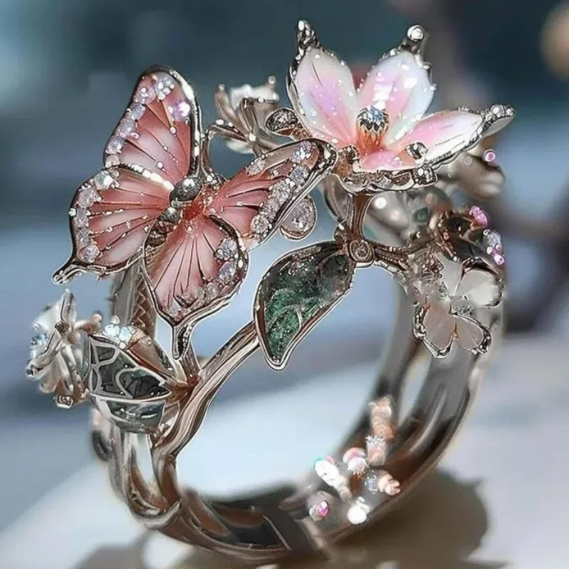Anello farfalla scintillante con zircone naturale