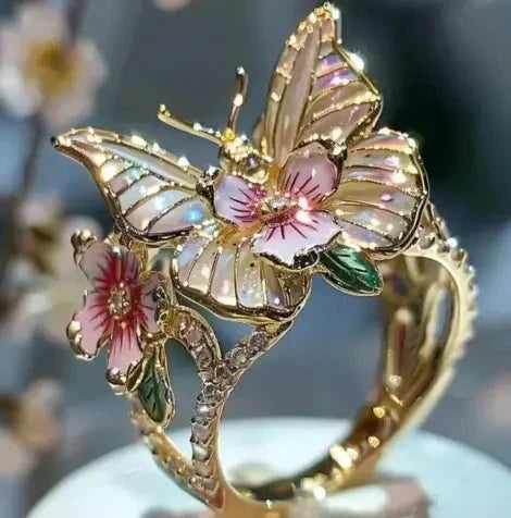 Anello farfalla scintillante con zircone naturale