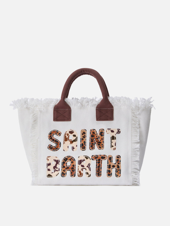 Colette White Canvas Bag with Animal Print Logo Patch