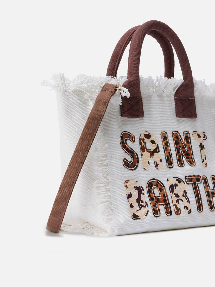 Colette White Canvas Bag with Animal Print Logo Patch