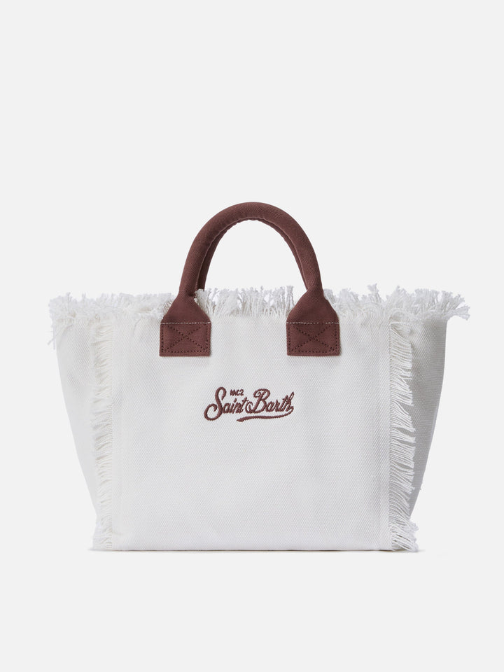 Colette White Canvas Bag with Animal Print Logo Patch