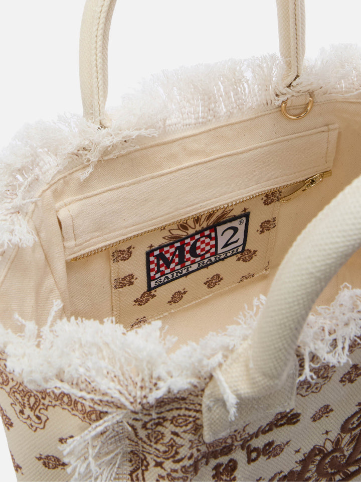 Colette Beige Canvas Bag with Bandana Print