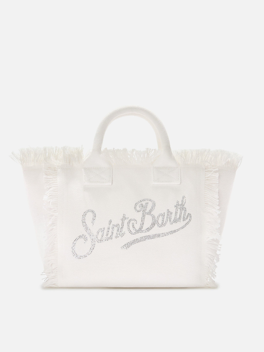 Colette White Canvas Bag with Rhinestone Logo