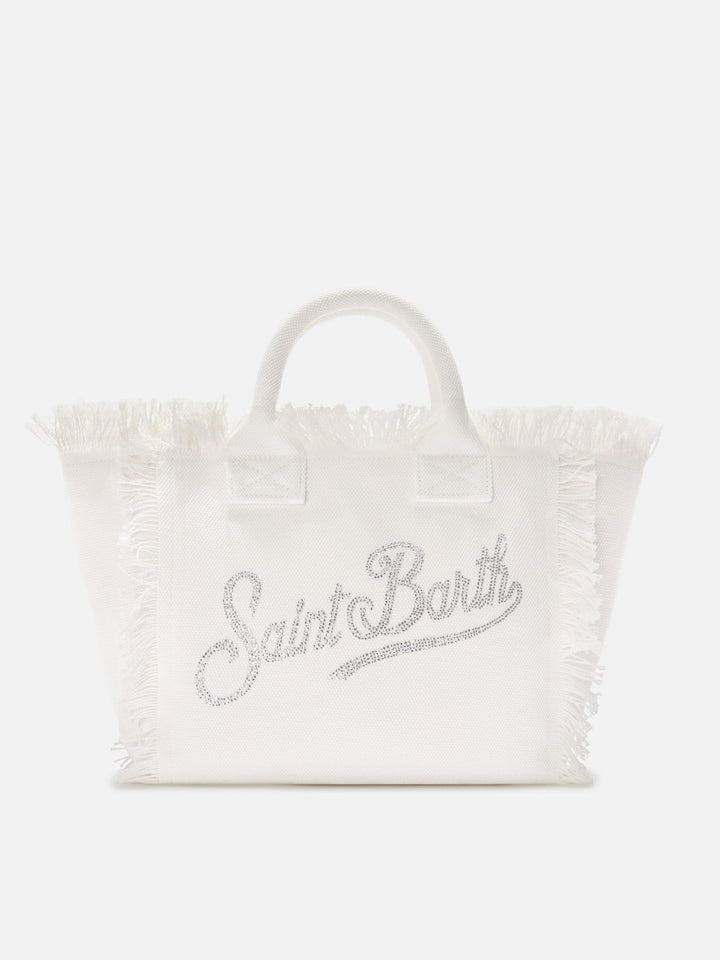 Colette White Canvas Bag with Rhinestone Logo