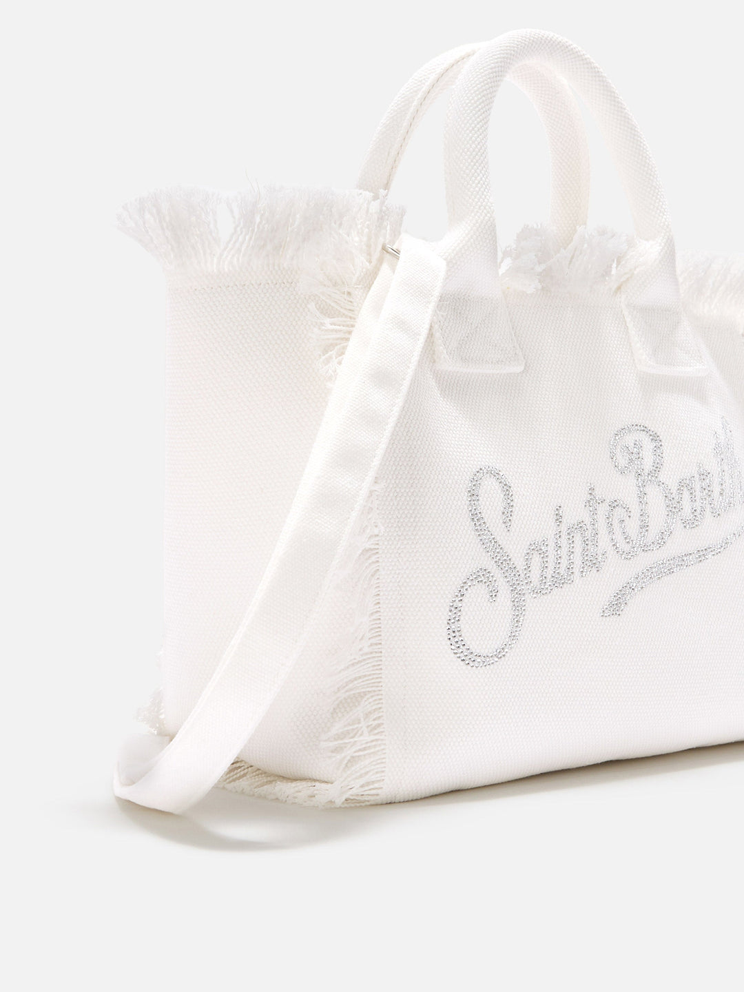 Colette White Canvas Bag with Rhinestone Logo