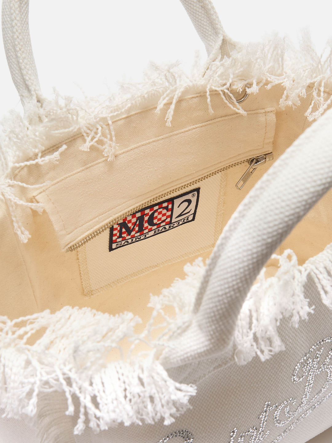 Colette White Canvas Bag with Rhinestone Logo