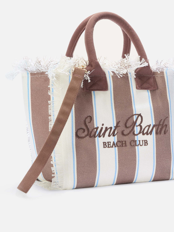 Colette Canvas Striped Brown Bag with Embroidered Logo