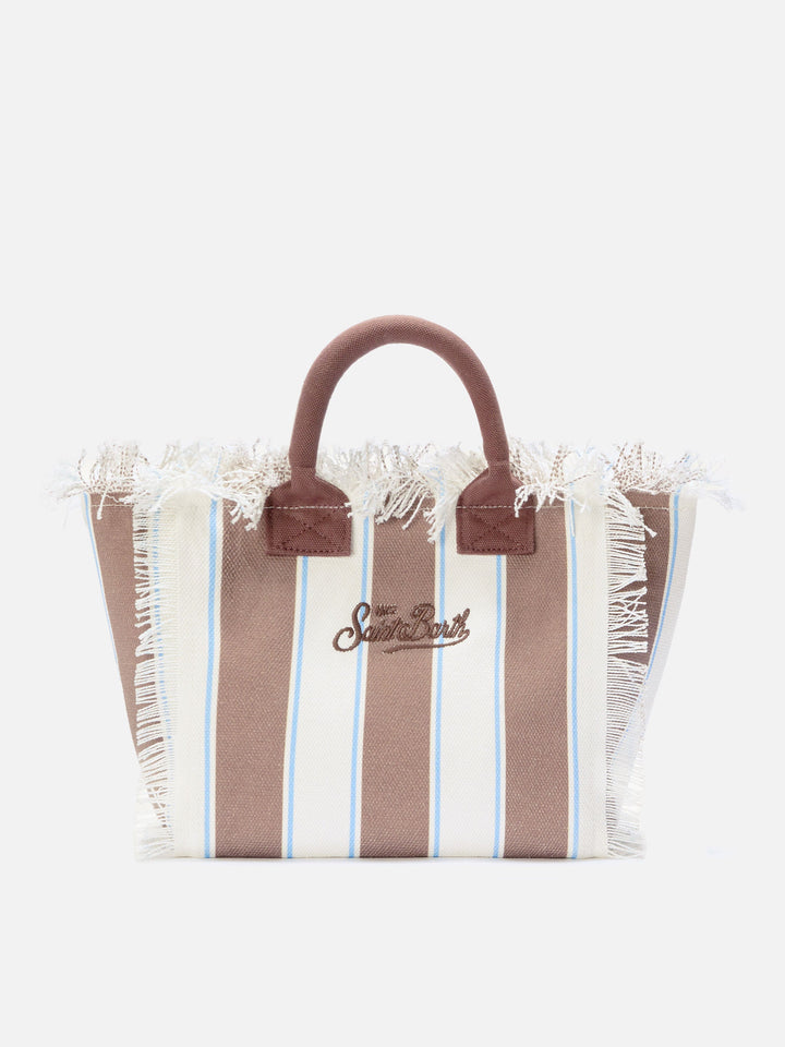 Colette Canvas Striped Brown Bag with Embroidered Logo