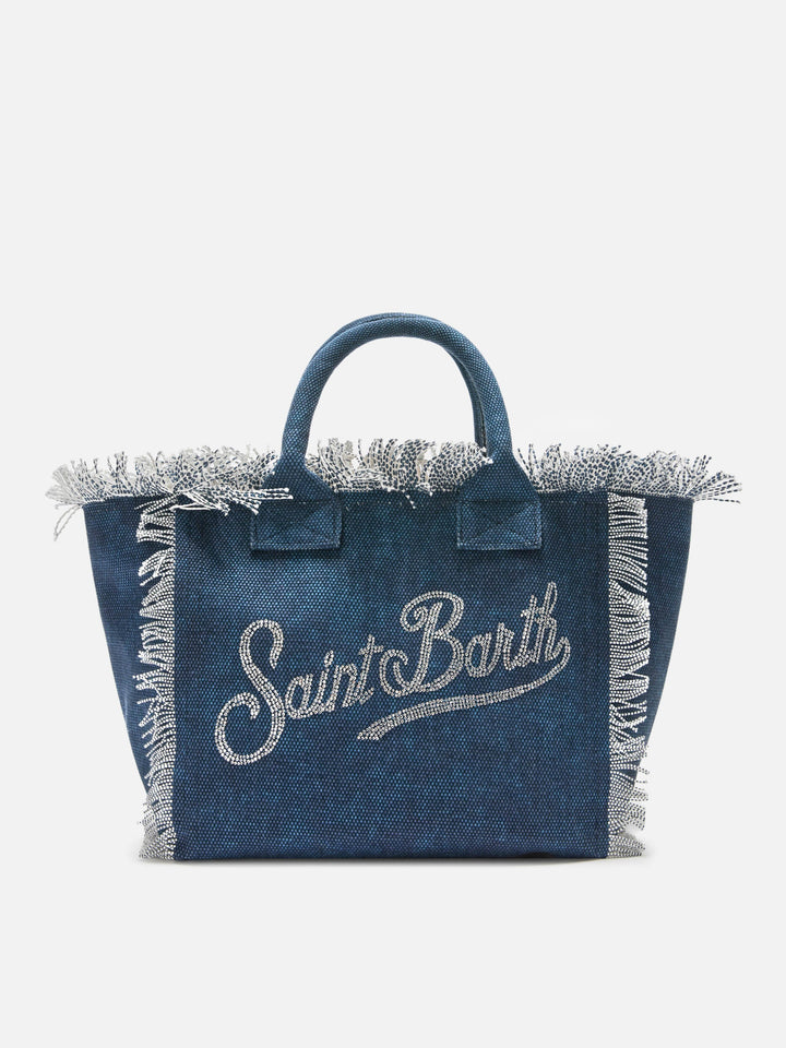 Colette Indigo Canvas Tote Bag with Rhinestone Logo