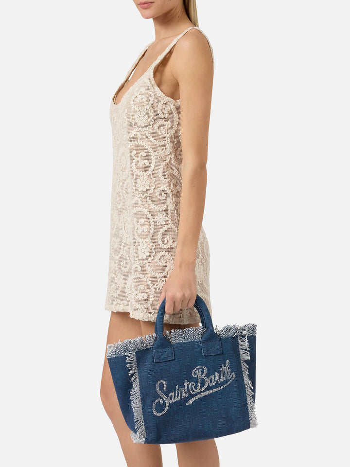 Colette Indigo Canvas Tote Bag with Rhinestone Logo