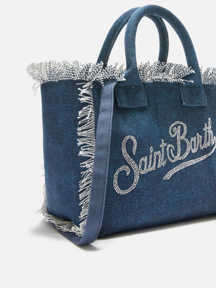 Colette Indigo Canvas Tote Bag with Rhinestone Logo