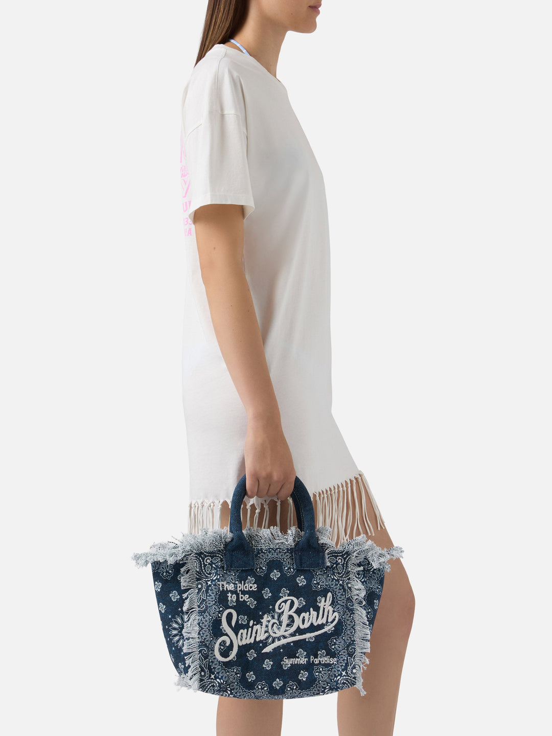 Colette Bag in Light Blue Canvas with Bandana Print
