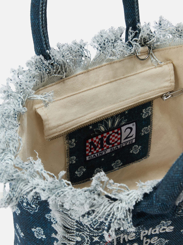 Colette Bag in Light Blue Canvas with Bandana Print