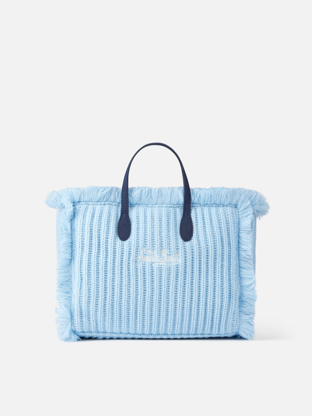 Colette Blue Ribbed Knit Bag with Logo Embroidery