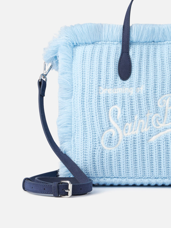 Colette Blue Ribbed Knit Bag with Logo Embroidery
