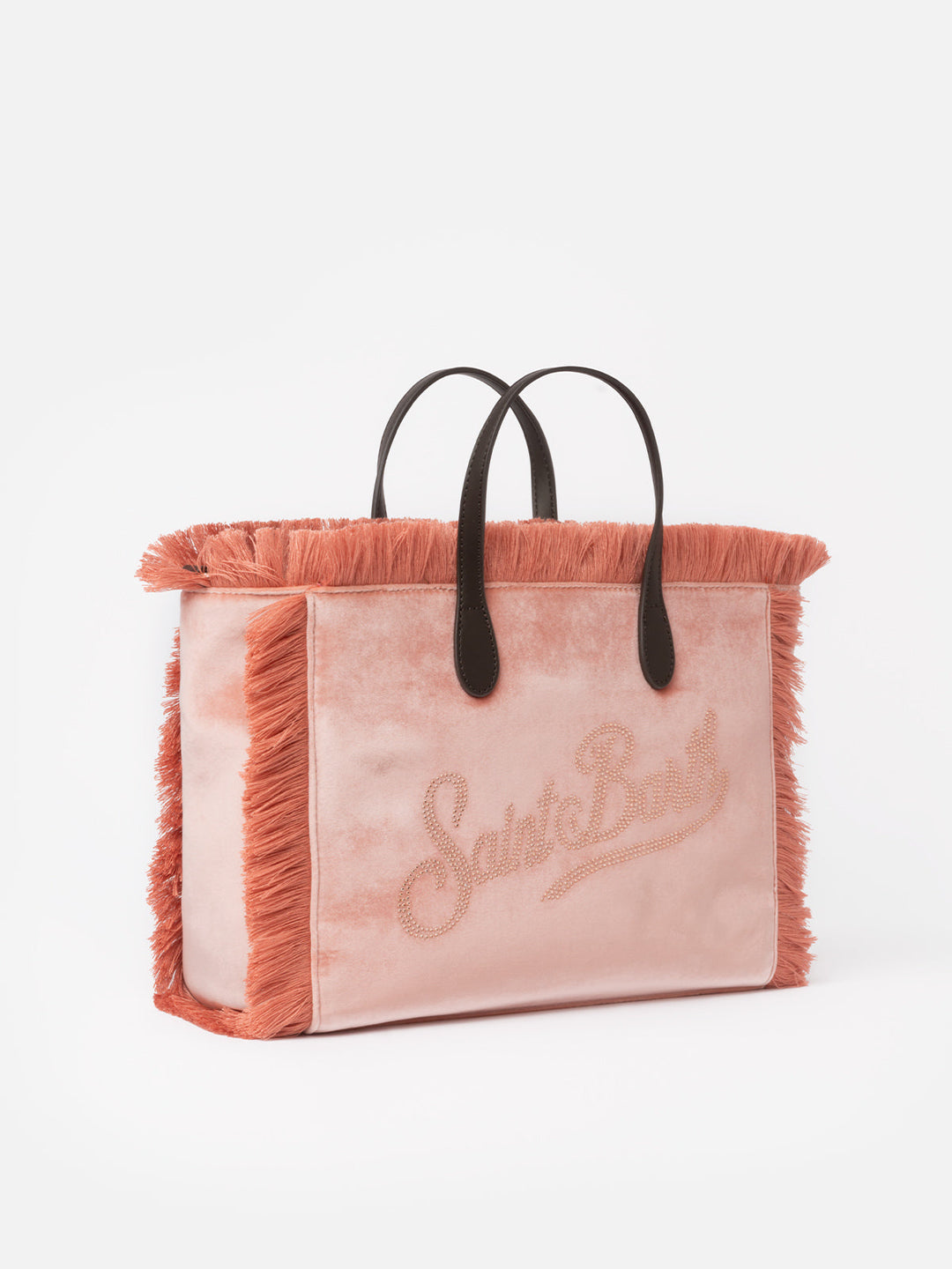 Colette Velvet Pink Bag with Rhinestone Logo