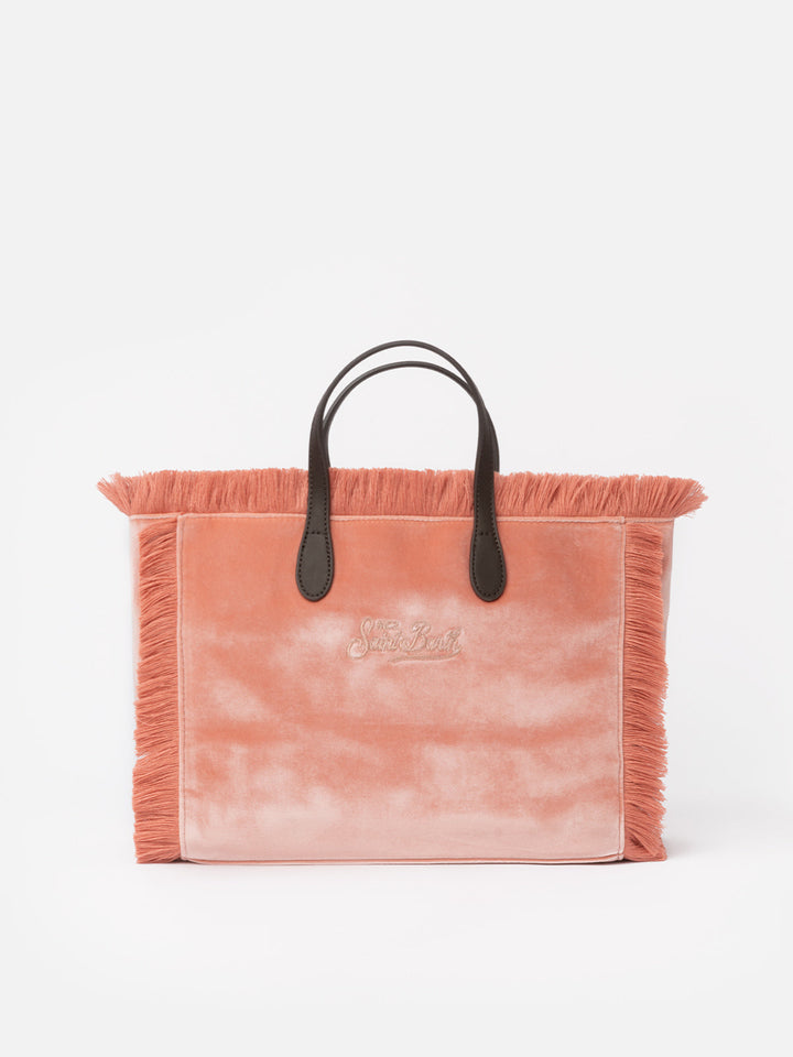 Colette Velvet Pink Bag with Rhinestone Logo
