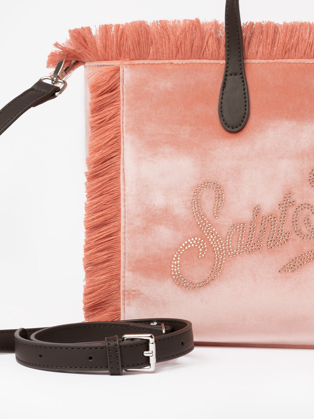 Colette Velvet Pink Bag with Rhinestone Logo