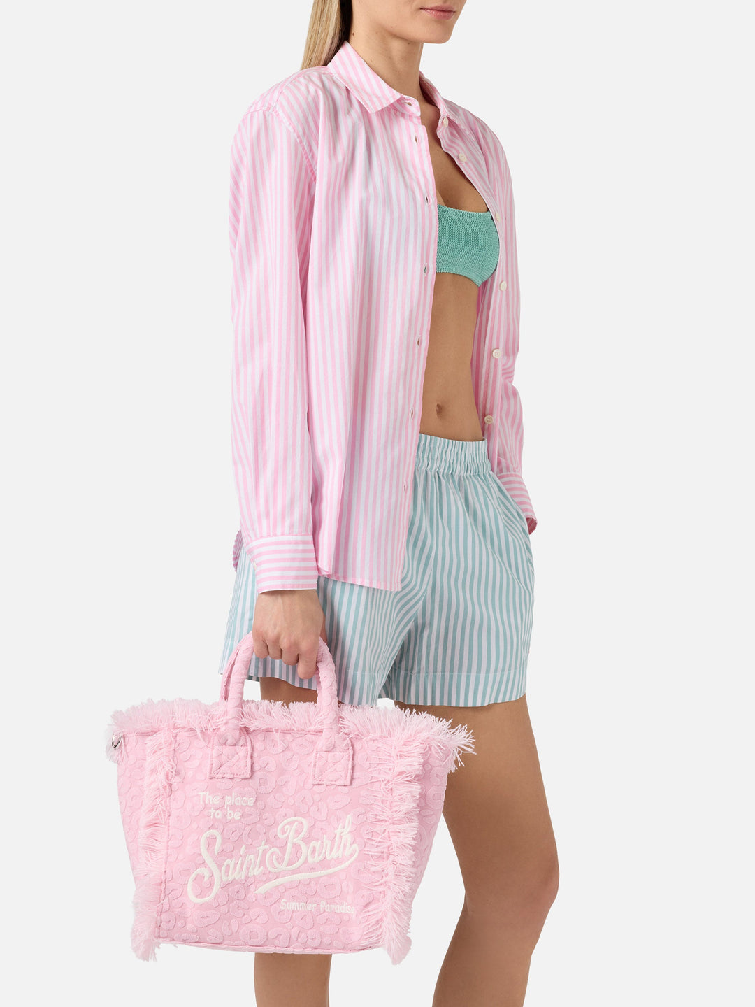 Colette Bag in Textured Terry Fabric with Embossed Leopard Print