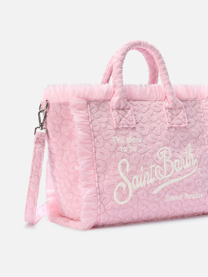 Colette Bag in Textured Terry Fabric with Embossed Leopard Print