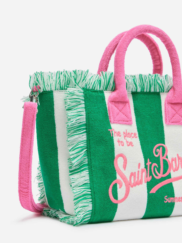 Colette Green Terry Cloth Bag with Green Striped Print
