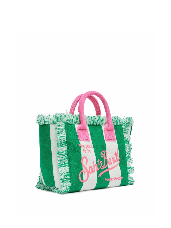 Colette Green Terry Cloth Bag with Green Striped Print