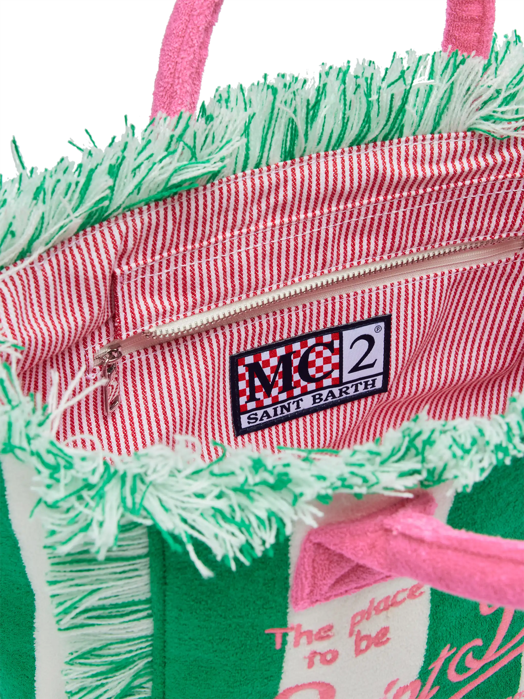 Colette Green Terry Cloth Bag with Green Striped Print
