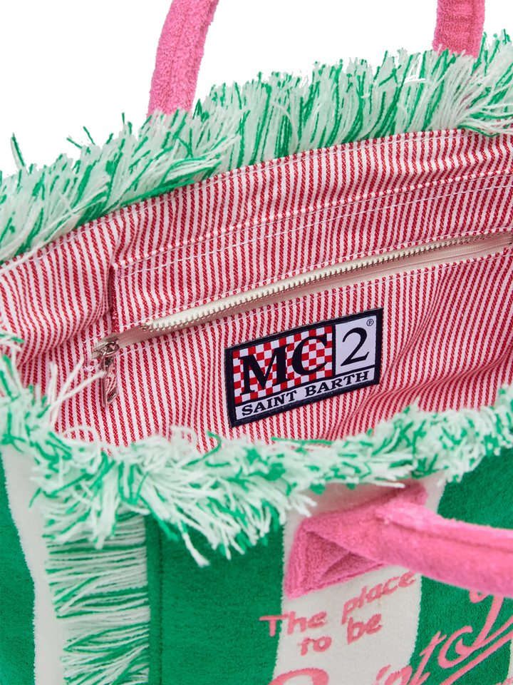 Colette Green Terry Cloth Bag with Green Striped Print