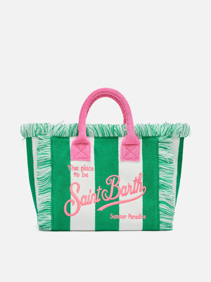 Colette Green Terry Cloth Bag with Green Striped Print