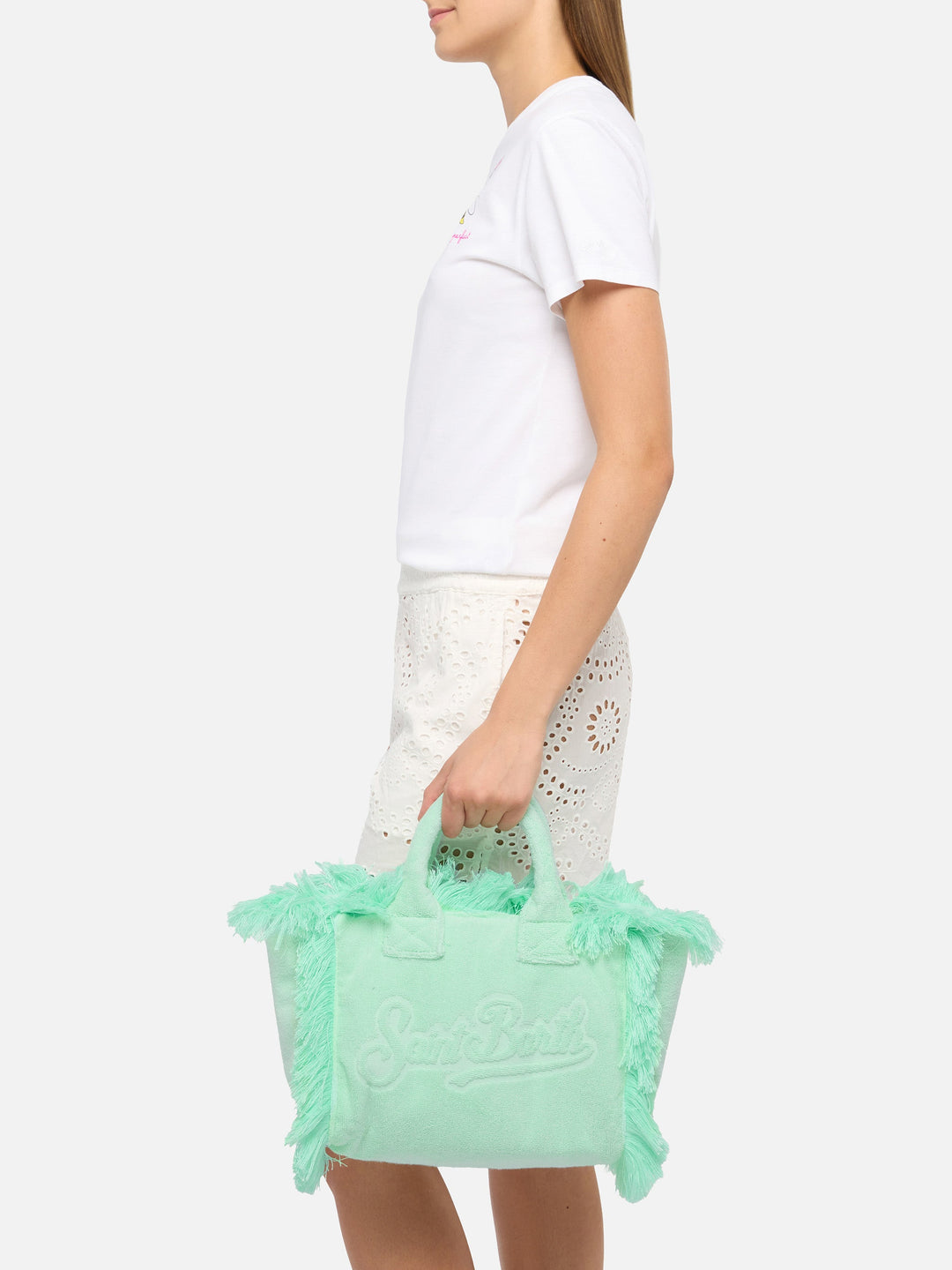 Colette Mint Green Terry Cloth Bag with Embossed Design