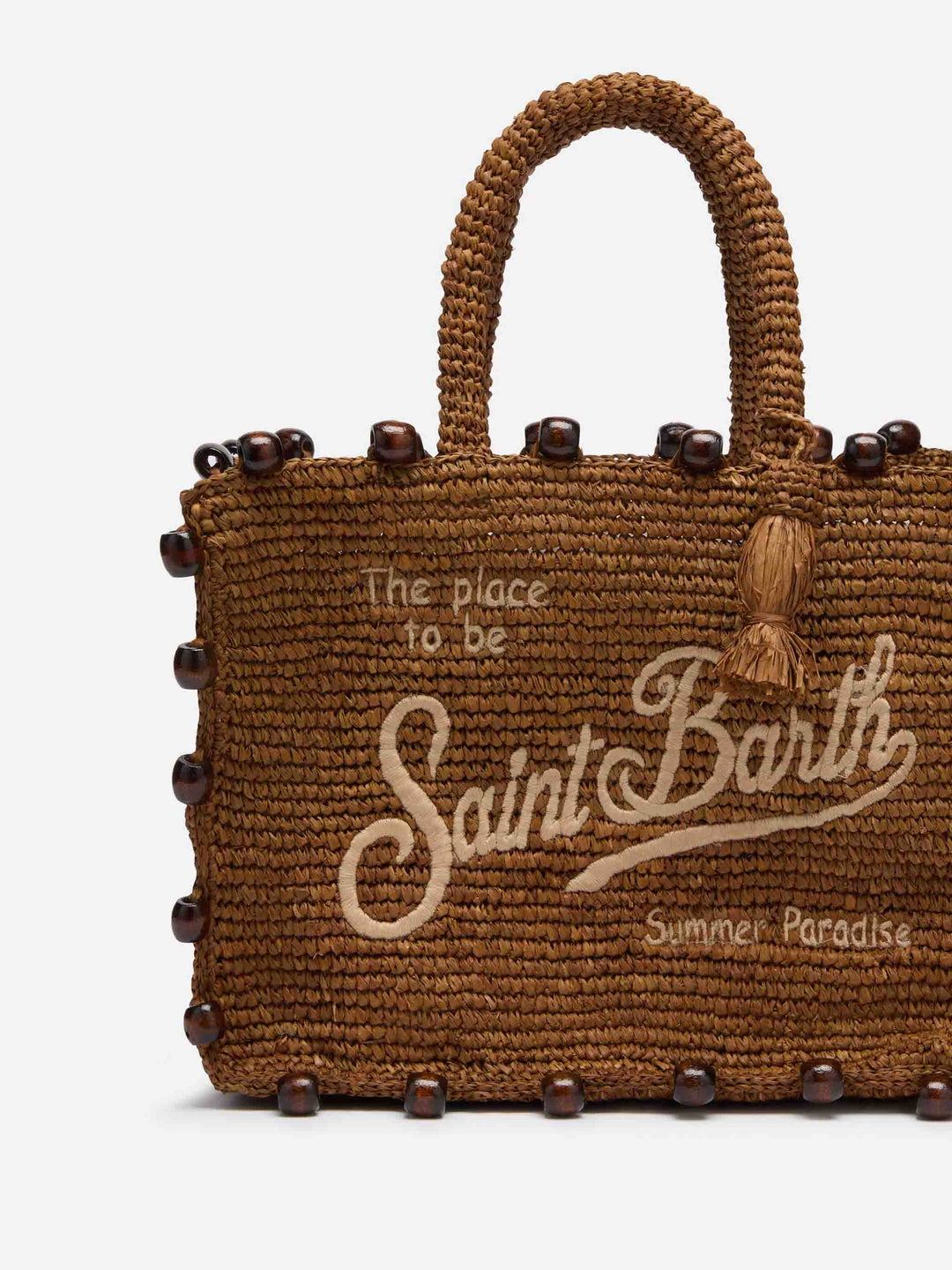 Colette Raffia Bag with Embroidered Logo and Bead Accents