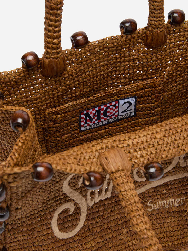 Colette Raffia Bag with Embroidered Logo and Bead Accents