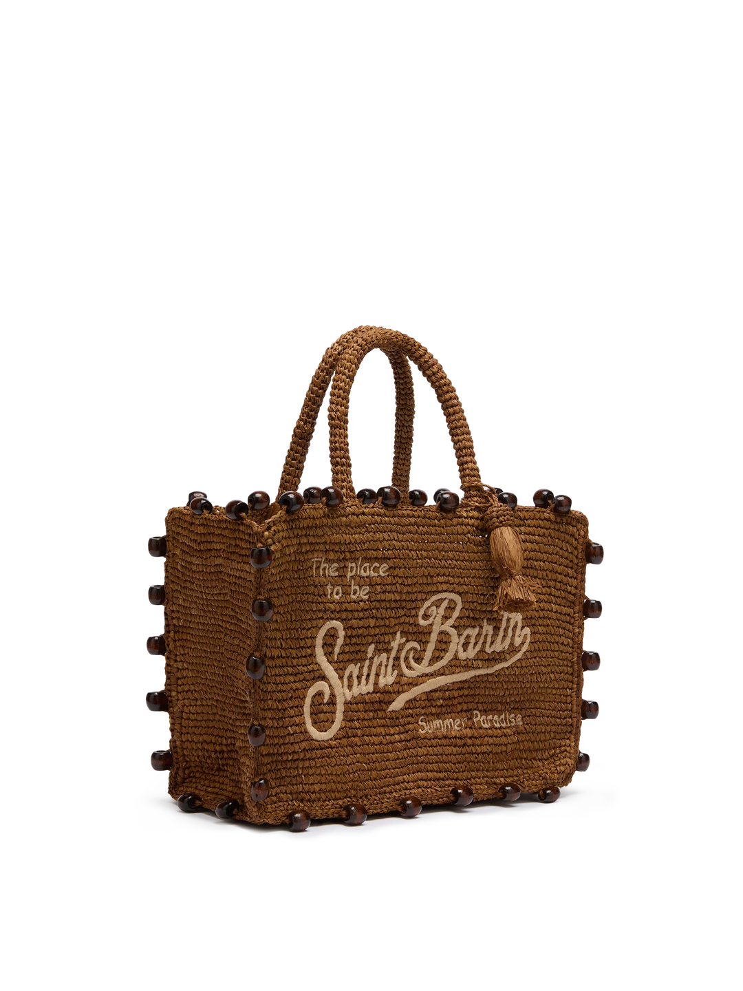 Colette Raffia Bag with Embroidered Logo and Bead Accents