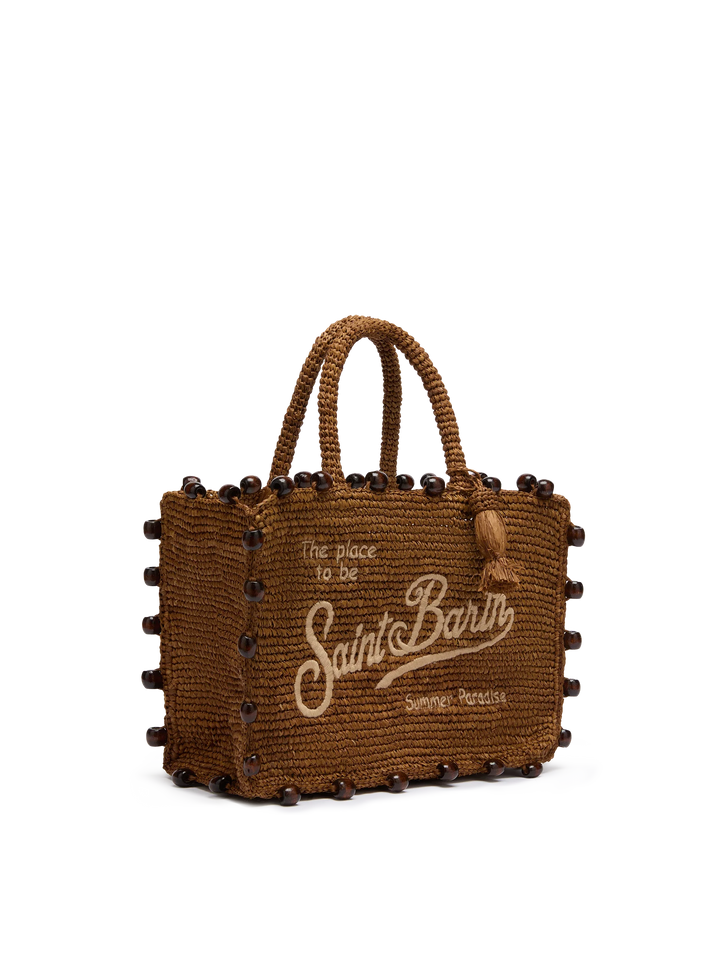 Colette Raffia Bag with Embroidered Logo and Bead Accents