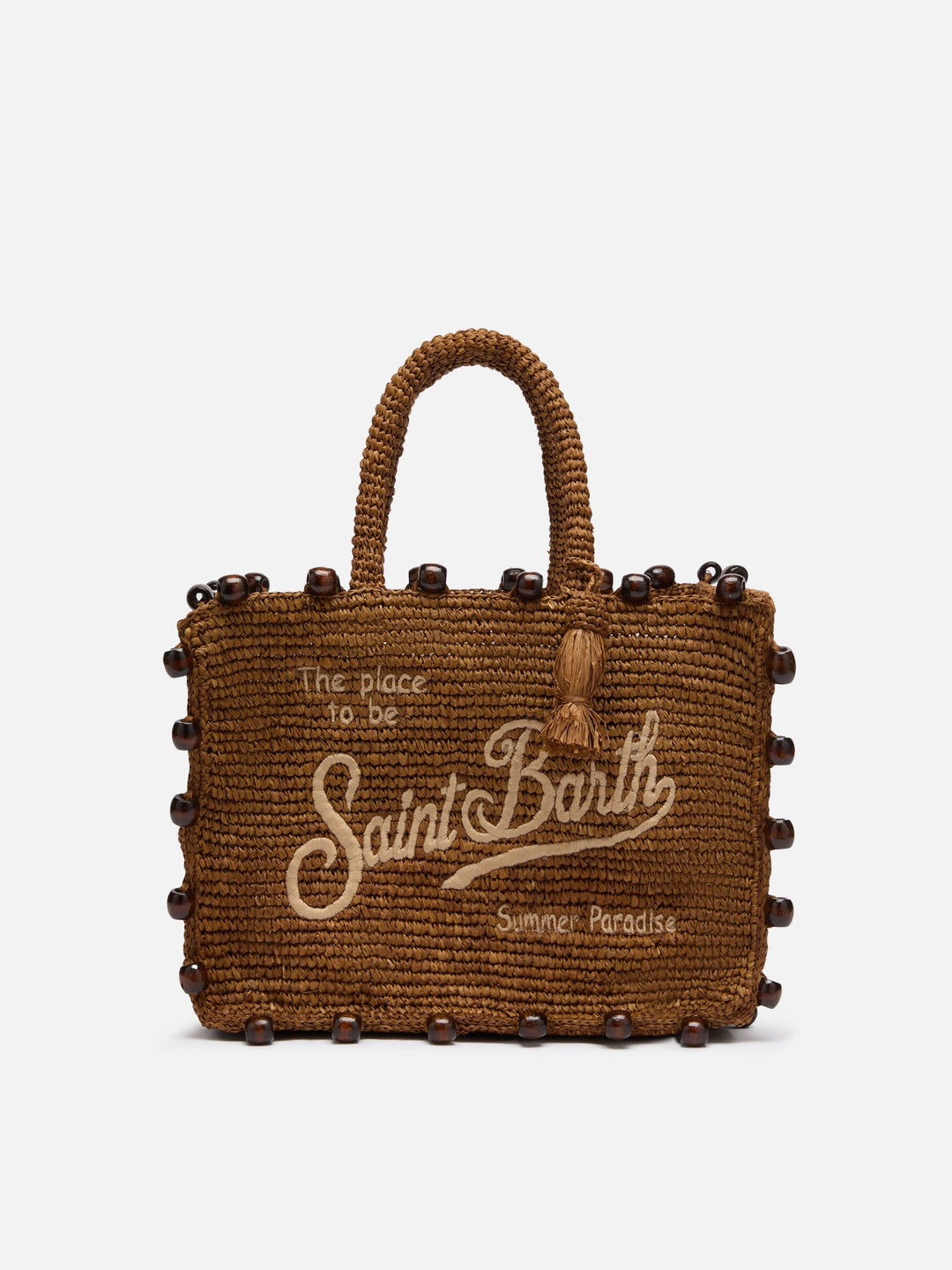 Colette Raffia Bag with Embroidered Logo and Bead Accents