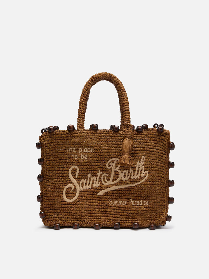 Colette Raffia Bag with Embroidered Logo and Bead Accents