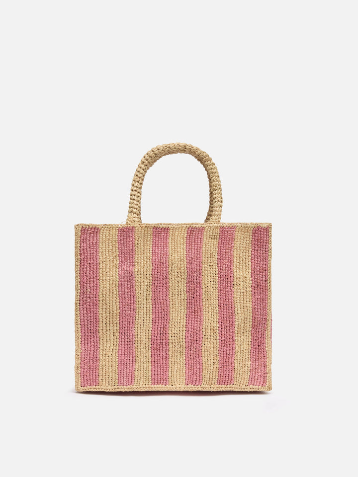 Colette Striped Pink Raffia Bag with Embroidered Logo