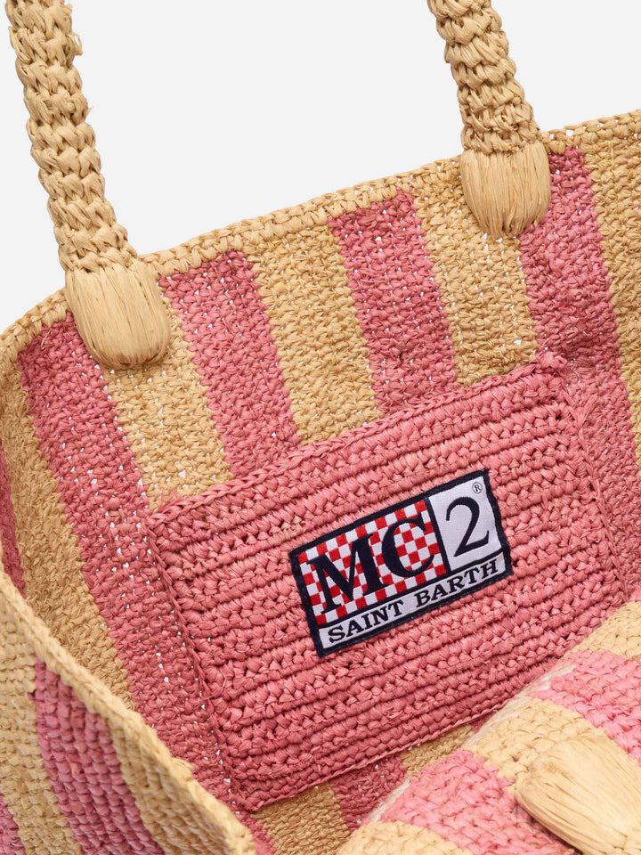 Colette Striped Pink Raffia Bag with Embroidered Logo