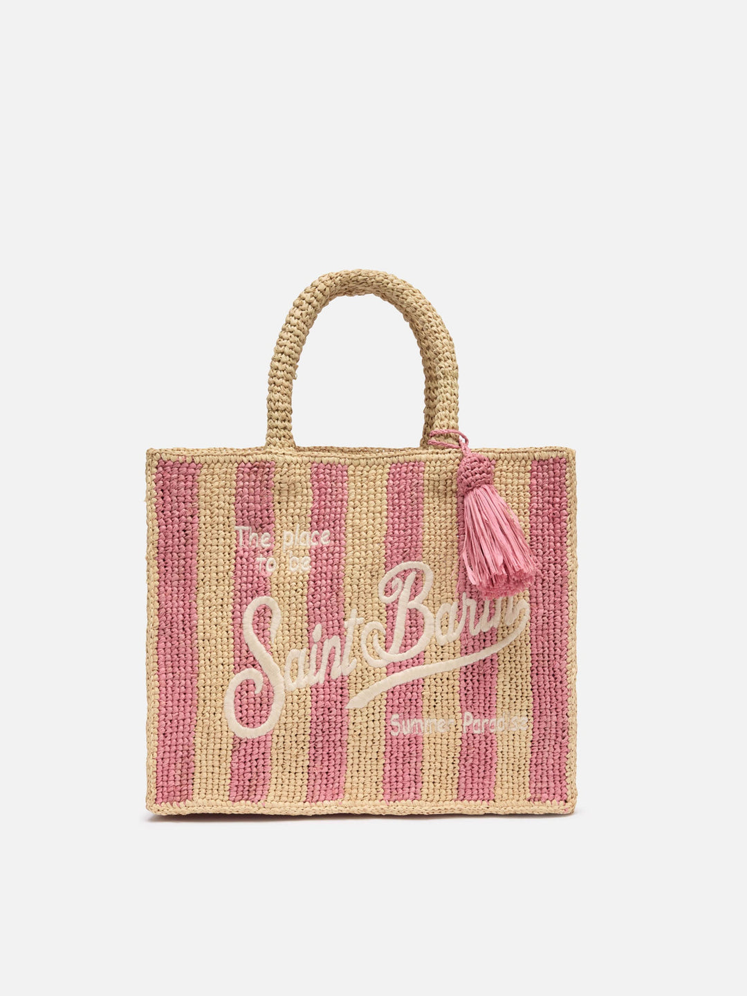 Colette Striped Pink Raffia Bag with Embroidered Logo