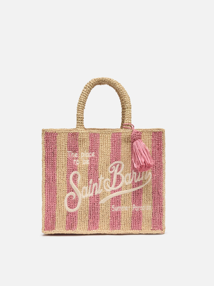 Colette Striped Pink Raffia Bag with Embroidered Logo