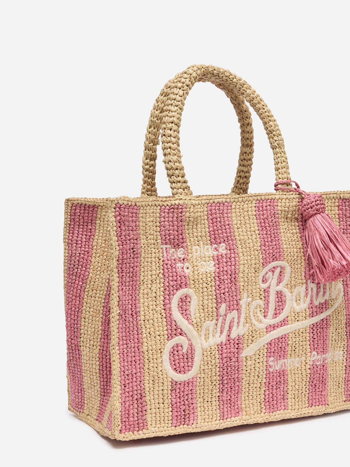 Colette Striped Pink Raffia Bag with Embroidered Logo