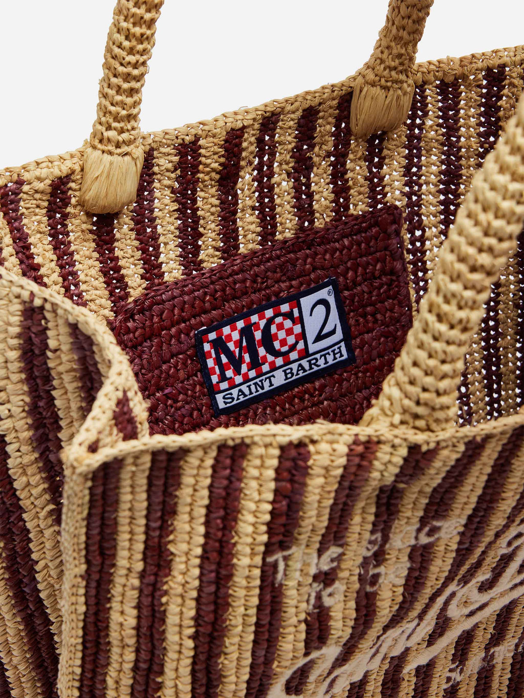 Colette Striped Raffia Bag with Embroidered Logo and Tassel