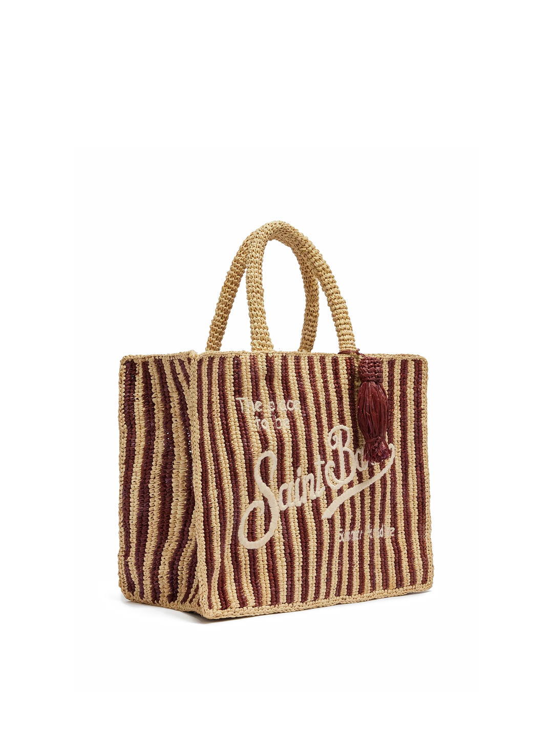 Colette Striped Raffia Bag in Brown with Embroidered Logo