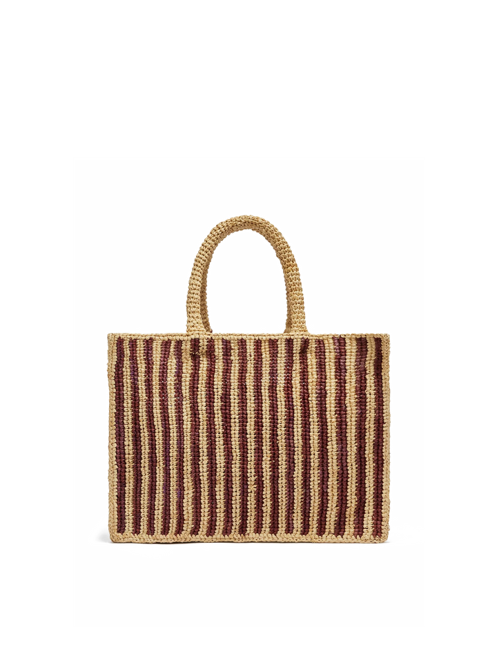 Colette Striped Raffia Bag in Brown with Embroidered Logo