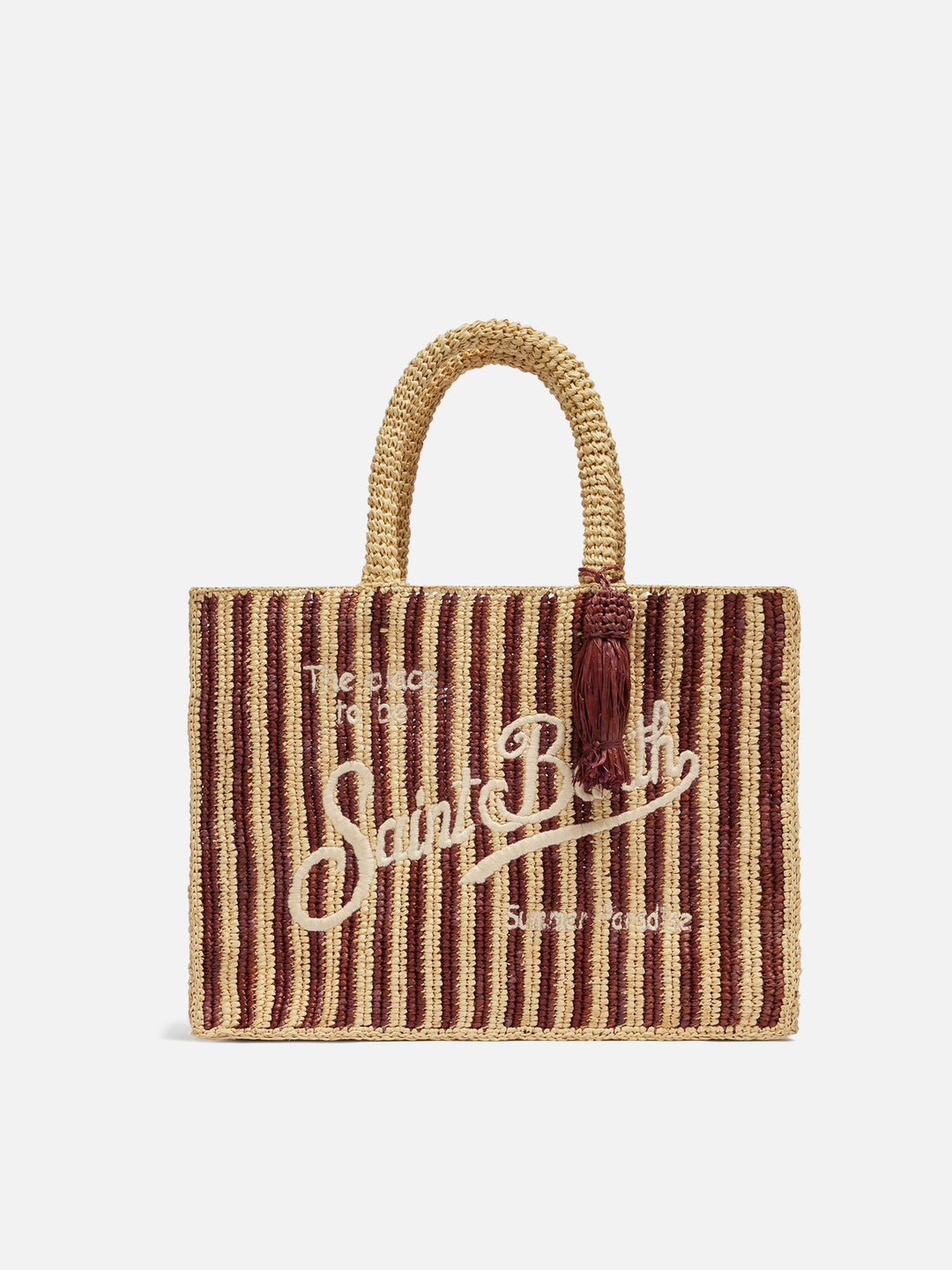 Colette Striped Raffia Bag with Embroidered Logo and Tassel