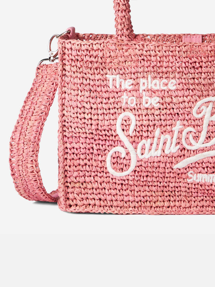 Colette Pink Raffia Bag with Saint Barth Embroidery