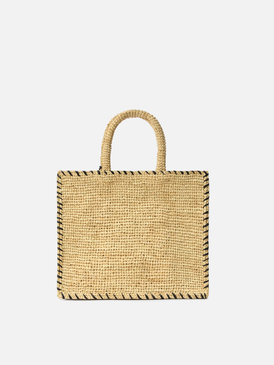 Beige Raffia Colette Bag with Black Embroidered Logo and Tassel