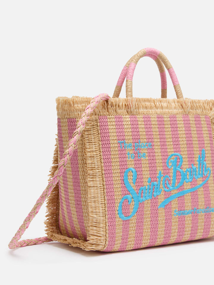 Colette Straw Effect Bag with Striped Print