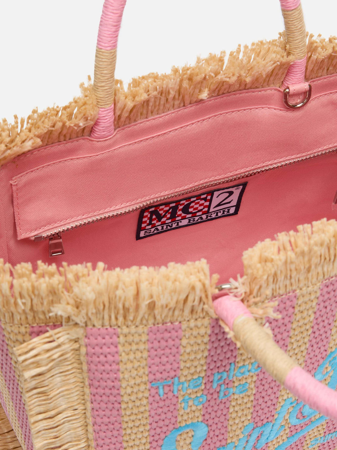 Colette Straw Effect Bag with Striped Print