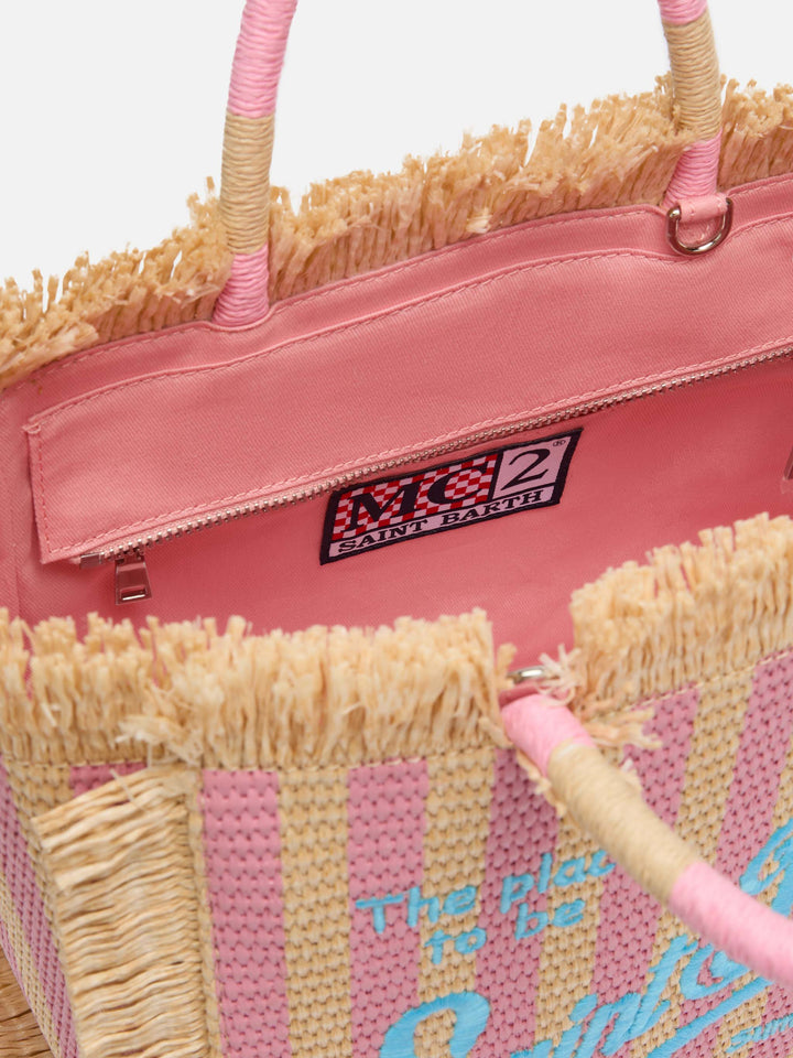Colette Straw Effect Bag with Striped Print